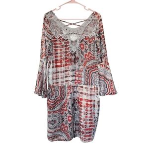 Enzo Beach Cover Dress Multi Bell Sleeves Tie Waist Size M No Size Tag